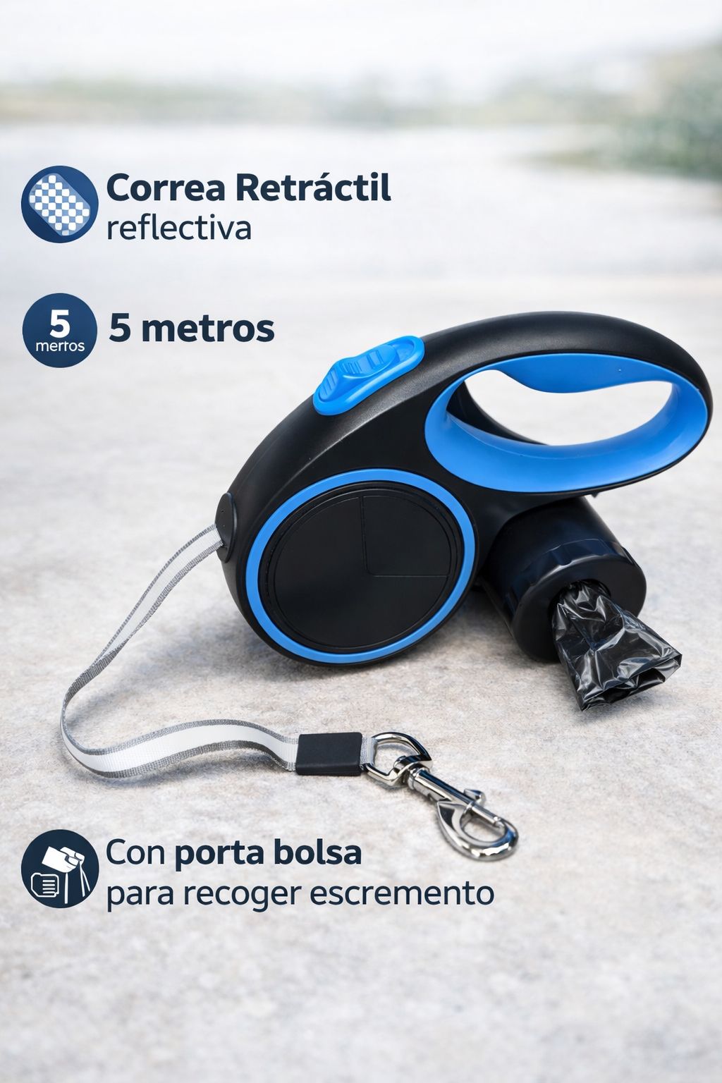 CORREA RETRÁCTIL REFLECTIVA PARA MASCOTA 5m
